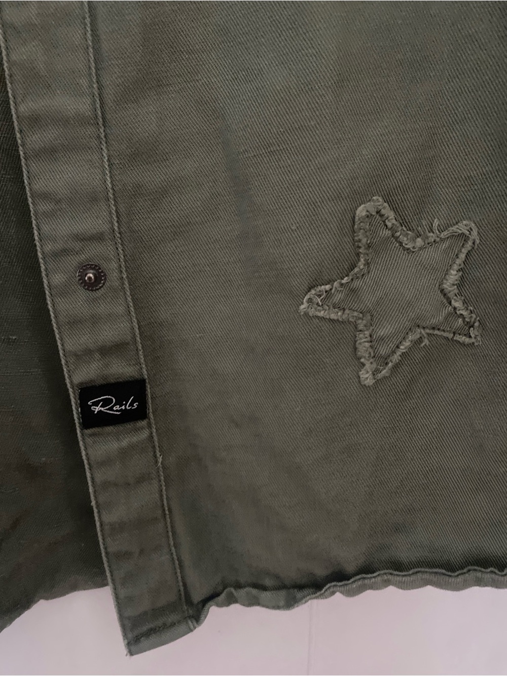 Rails Marcel Utility Shirt Jacket Sage Green Embroidered Stars Snap Front XS - Picture 3 of 5